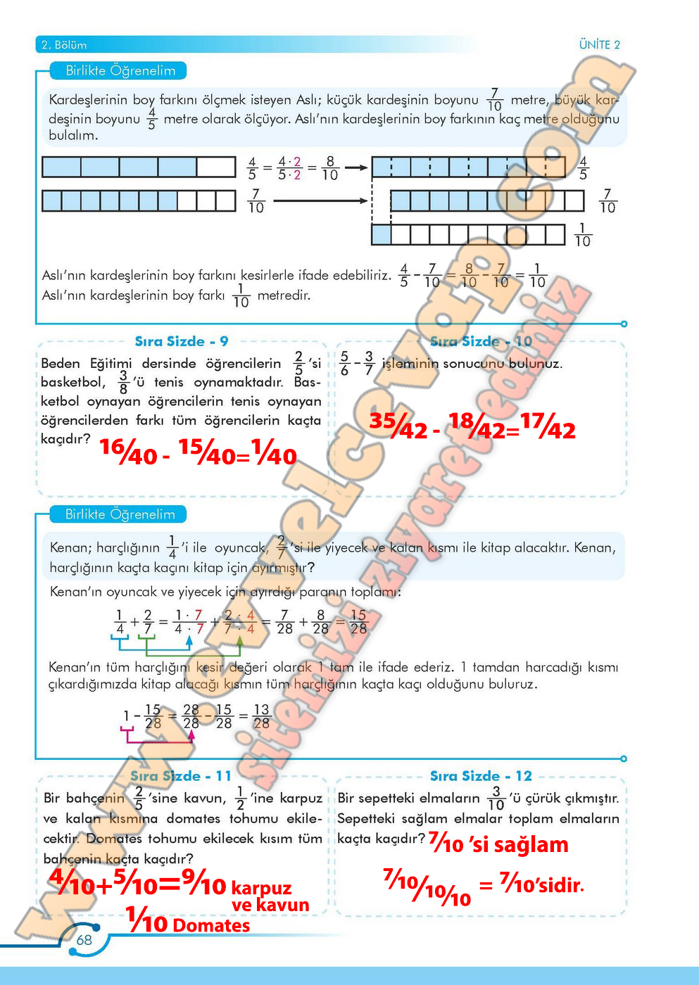 6. Sınıf Meb Yayınları Matematik Ders Kitabı Sayfa 68 Cevabı