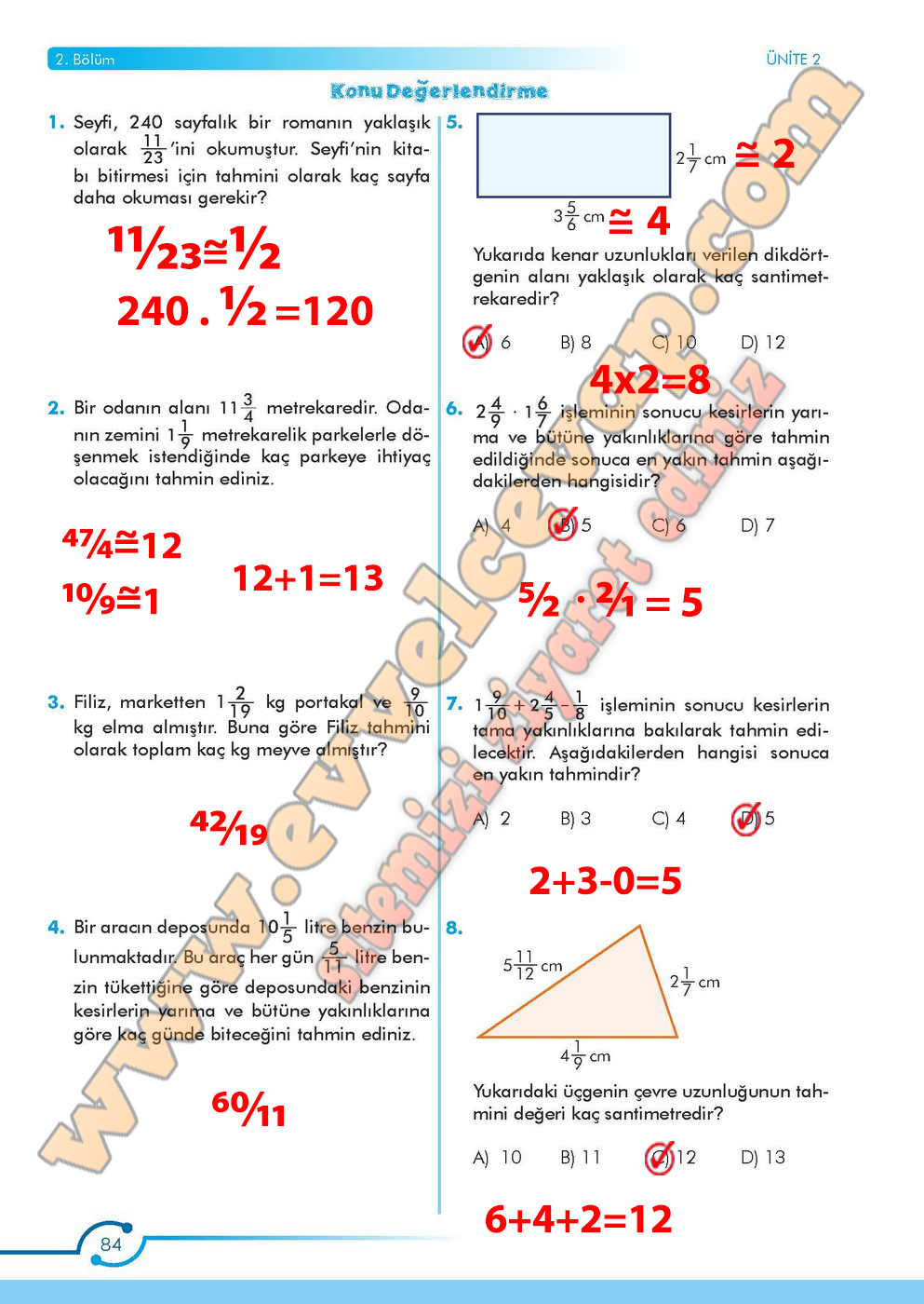 6. Sınıf Meb Yayınları Matematik Ders Kitabı Sayfa 84 Cevabı