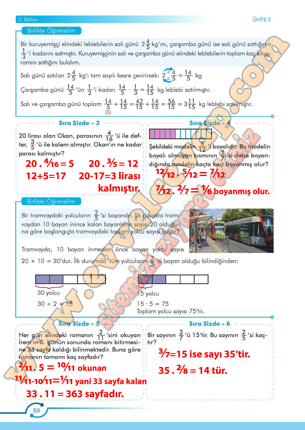 6. Sınıf Meb Yayınları Matematik Ders Kitabı Sayfa 86 Cevabı