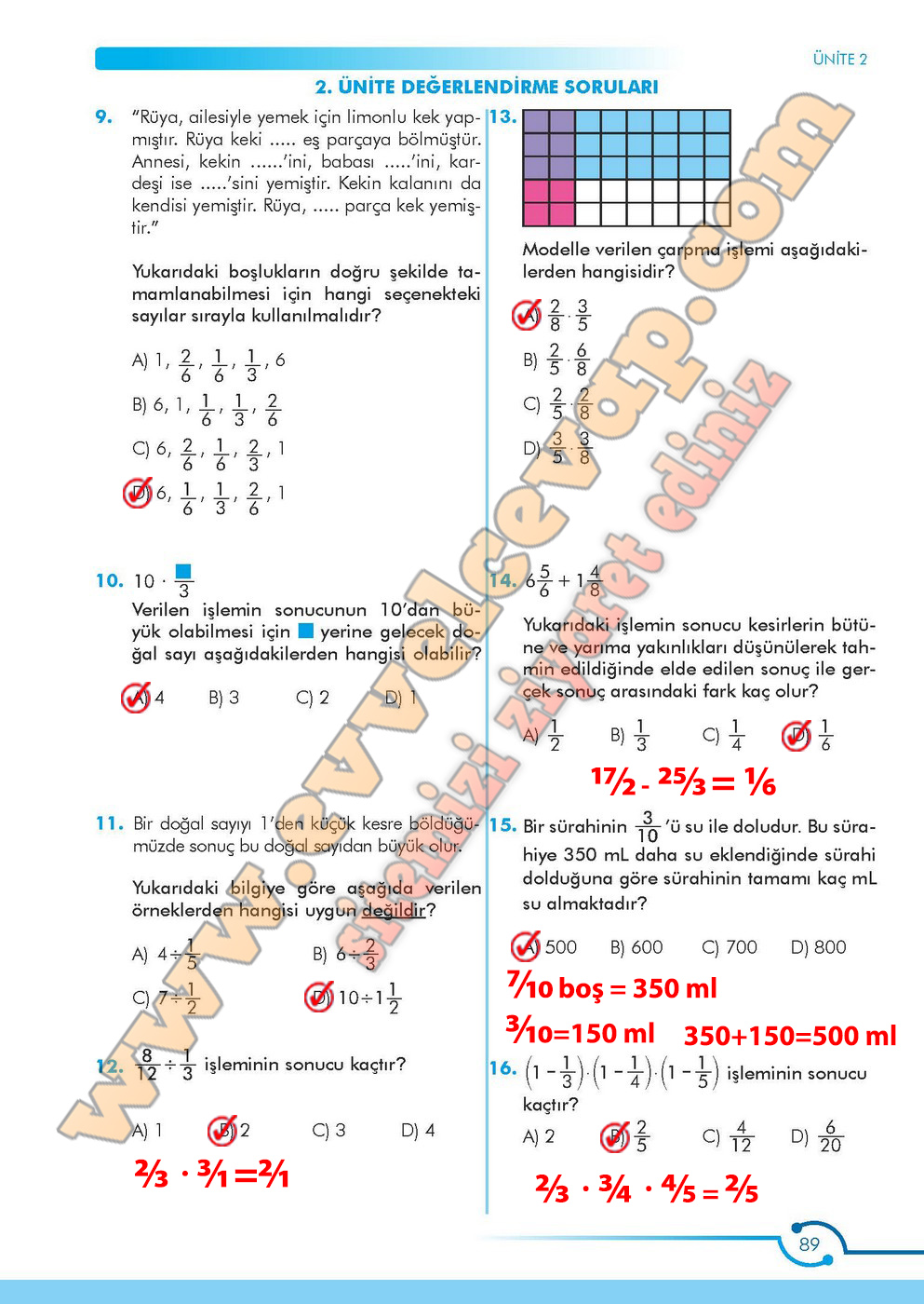 6. Sınıf Meb Yayınları Matematik Ders Kitabı Sayfa 89 Cevabı