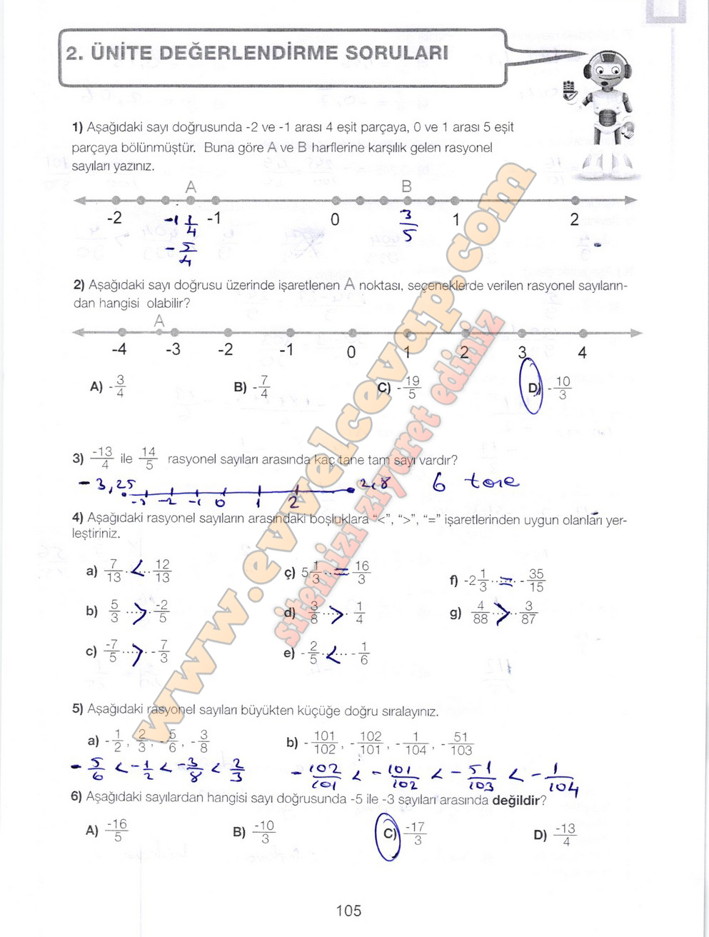 7. Sınıf Matematik Meb Yayınları Ders Kitabı Sayfa 105 Cevapları