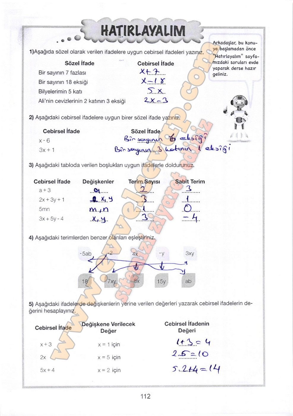 7. Sınıf Matematik Meb Yayınları Ders Kitabı Sayfa 112 Cevapları