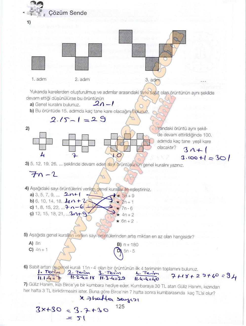 7. Sınıf Matematik Meb Yayınları Ders Kitabı Sayfa 125 Cevapları