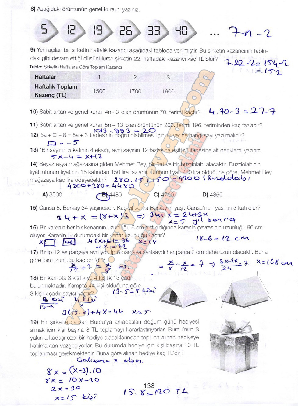 7. Sınıf Matematik Meb Yayınları Ders Kitabı Sayfa 138 Cevapları