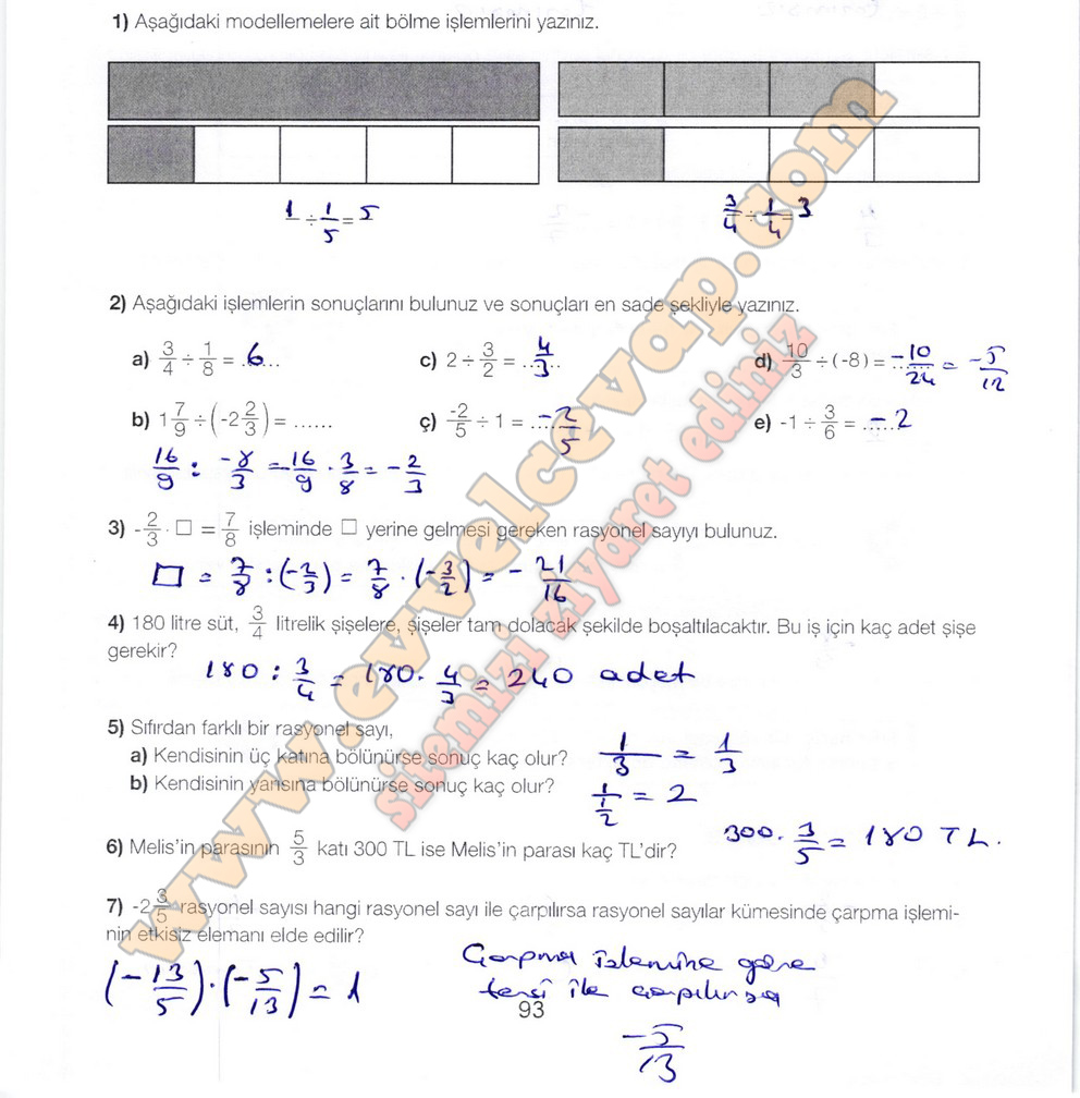 7. Sınıf Matematik Meb Yayınları Ders Kitabı Sayfa 93 Cevapları